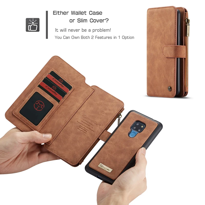 

For Huawei P30 Lite Pro Case CaseMe Magnetic Genuine Leather Wallet Zipper Stand Cover Case Fundas for Huawei P30 Mate 20 Pro