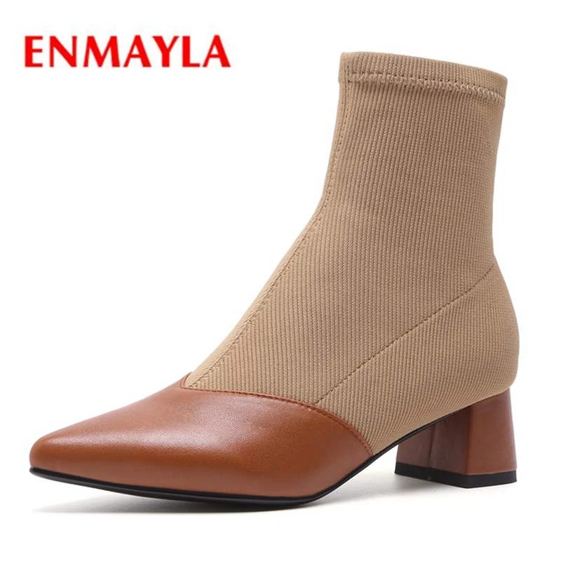 

ENMAYLA Pointed Toe Basic Slip-On Ankle Winter Boots Women Shoes Woman Booties Size34-40 ZYL1613