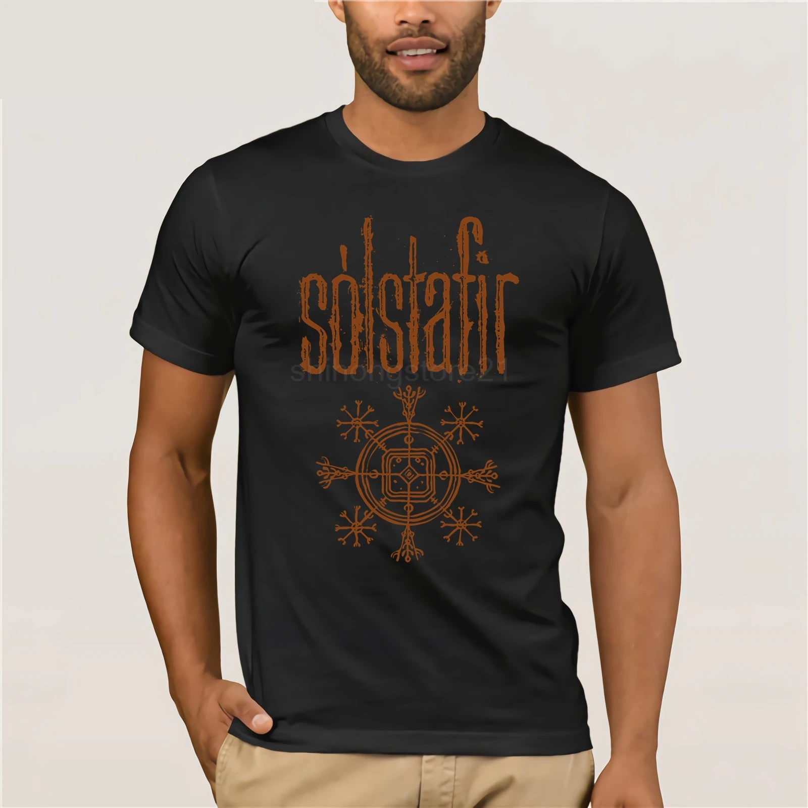

100% Cotton Short Sleeve O - Neck Tops Tee Shirts S Lstafir Solstafir T-shirt New!