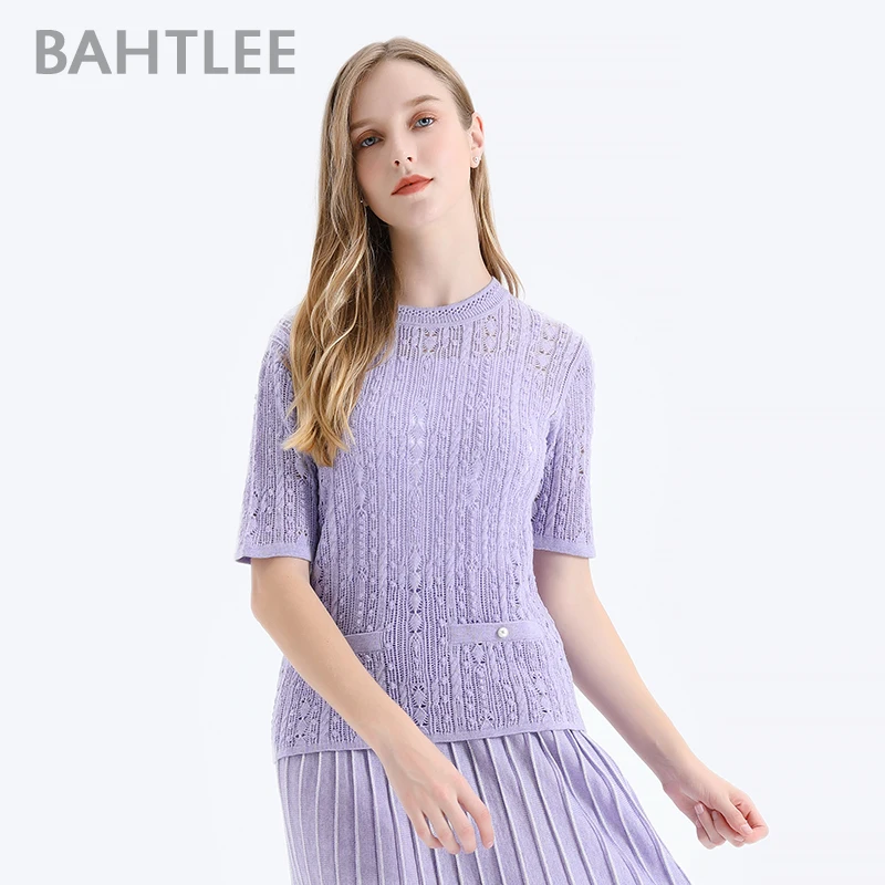 BAHTLEE Summer Women Lace Knitted Pearl Sweaters