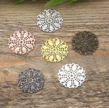 

25mm Flat Circle Filigree Flower Bu Yao Hair Clasp Connectors Wraps Links Blank Charms DIY Findings Multi-color Plated Brass