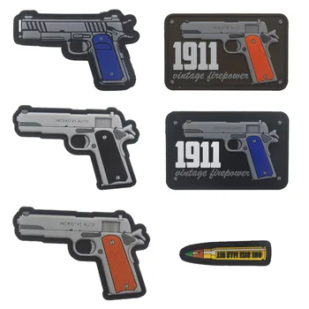 

20pcs 1911 Vintage Firepower pvc Patch Rubber 3D Gun Tactical Patch Military Badge Tan Combat Armband Army Brassard Wholesale