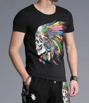 

summer brand slim short sleeved men Tshirt skull t-shirt printing top tees male personality