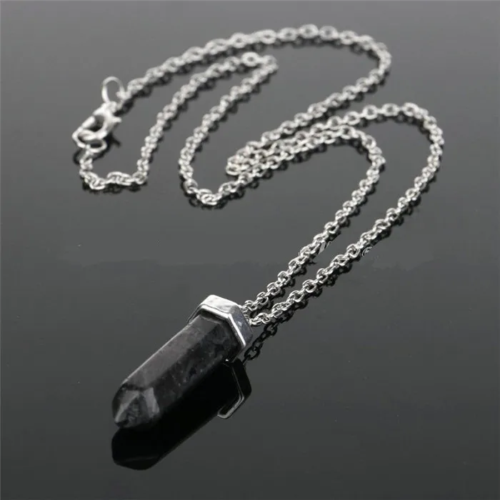 Black Stone Натуральный Камень Чакра лечебный Кристал, кварц проволока обернуть кулон цепи ожерелье - Окраска металла: Black Stone