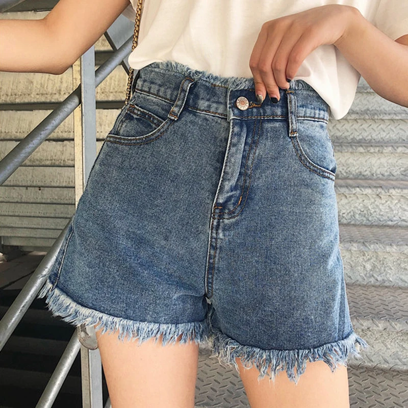 

Summer Spring Fashion Women High Waisted Tassel Ripped Wide Leg Blue Black White Denim Shorts , Female Womens 5xl Jeans Shorts