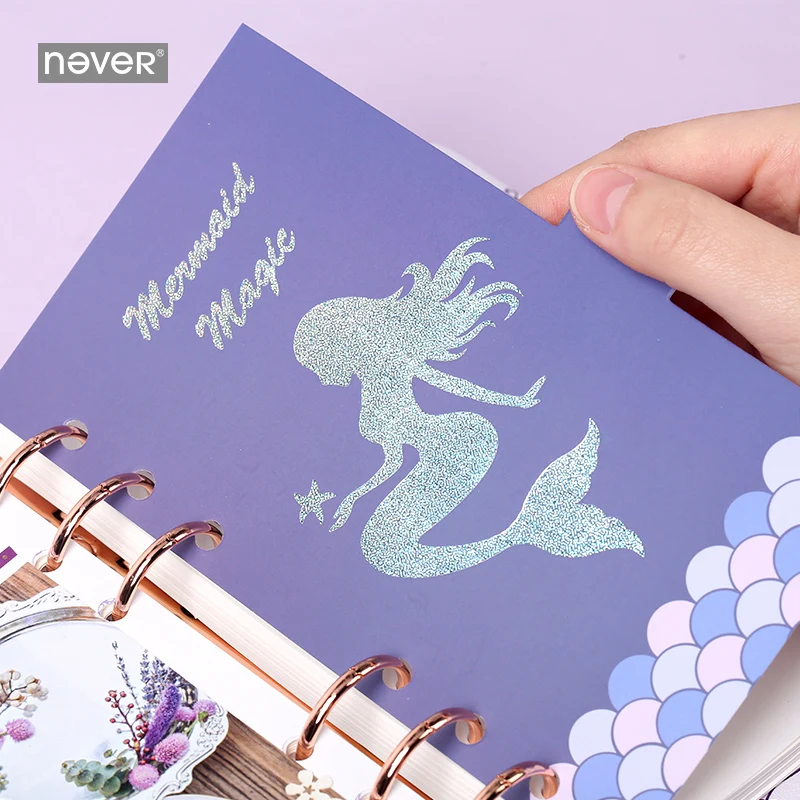 

6pcs Never Dream Mermaid Magic A6 Writable Index Dividers Handbook Loose Pages Rose Gold Separator Pages Notebook Inside Pages