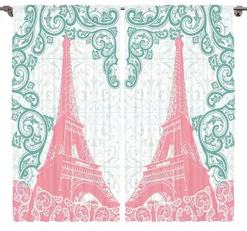 

Paris Decor 108 X 84 inches Eiffel Tower France European Design Silky Satin Window Treatments Bedroom Living Dining Kids Room
