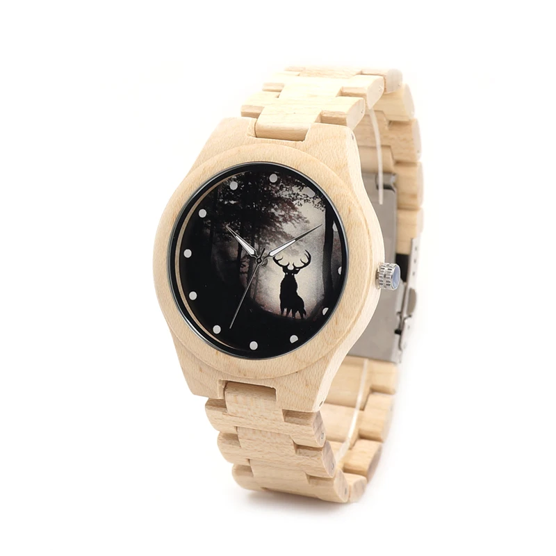 BOBO BIRD Mens White Maple Wooden Watches with bamboo Wood Links Causal Quartz Wrist Watch in Gift Box free shipping