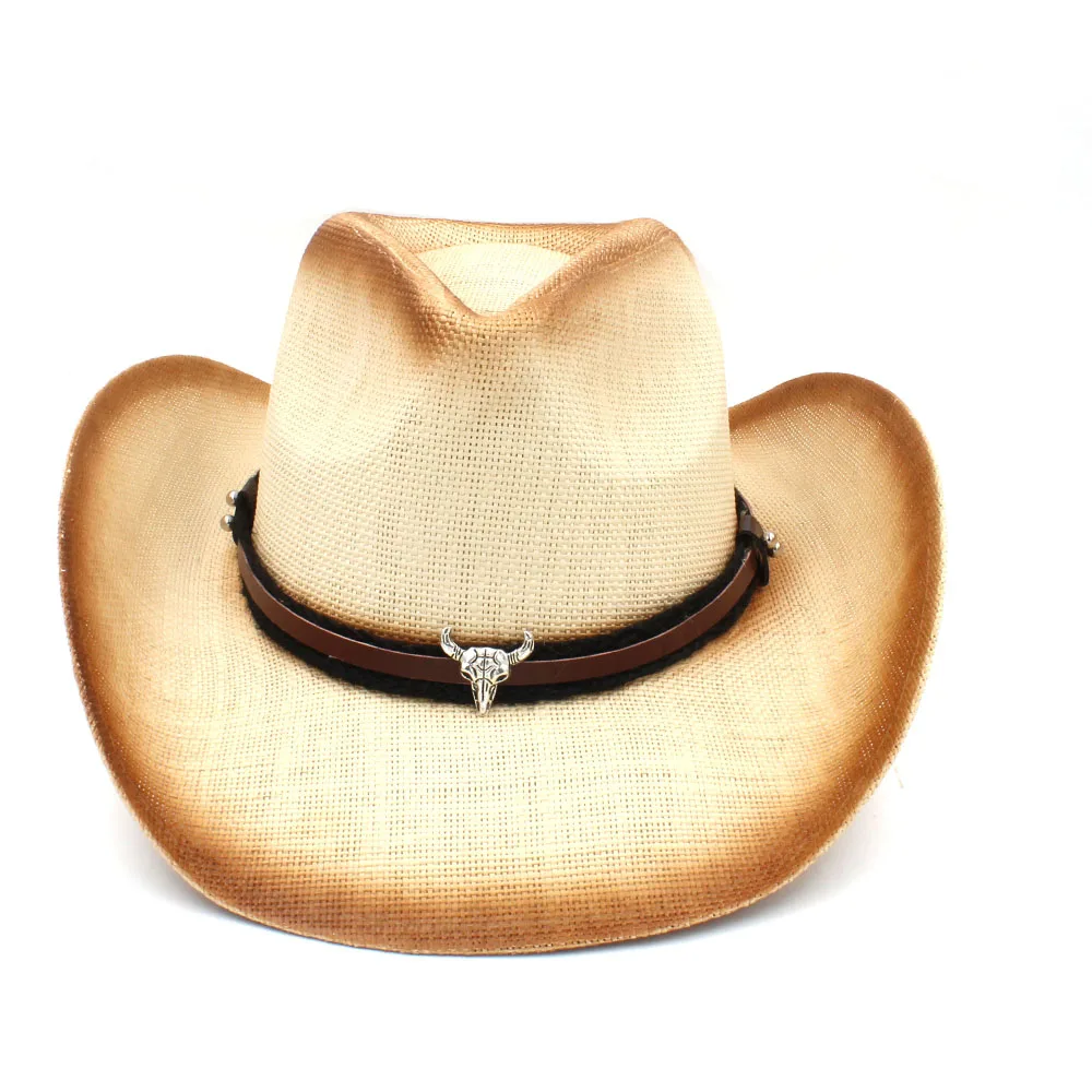 Модная женская и мужская соломенная западная ковбойская шляпа с западным ремешком для элегантной леди Sombrero Hombre Cowgirl Jazz Caps размер 58 см