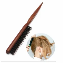 Brosse à poils de sanglier naturels, peigne moelleux, manche en bois, outils de coiffure, de haute qualité