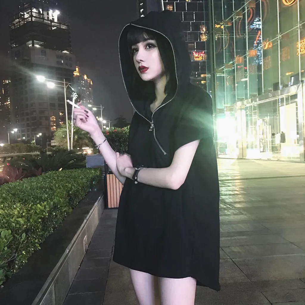 JAYCOSIN готическое женское платье на молнии Свободное мини-платье harajuku с капюшоном