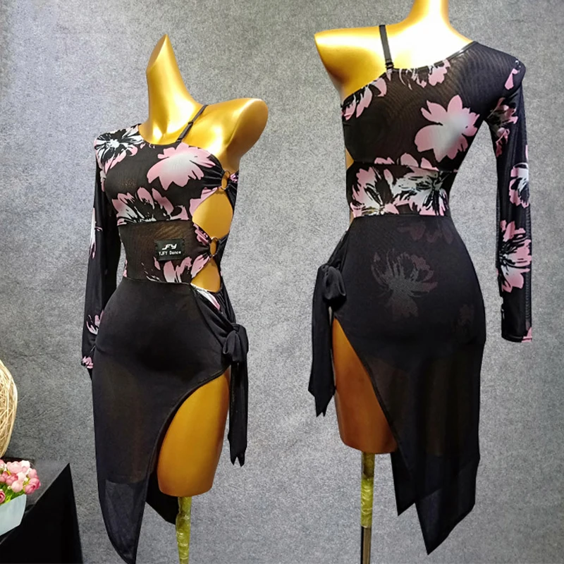 

Women Dress For Latin Dance Ladies Summer Costume Flower Print Dress Flamengo Rumba/Samba/Tango Dress Latin Dance Dresses VDB476