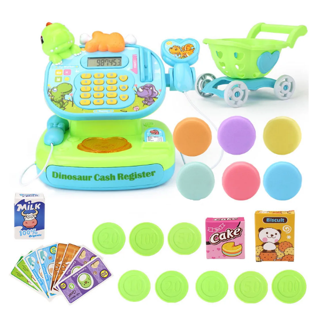 

NFSTRIKE Lovely Children Pretend Play Toy Simulation Supermarket Cash Register Kits with Shopping Trolley Toys for Kids Children