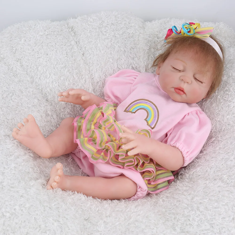 bebe Reborn Doll Boneca Silicone Vinyl Body 43 cm Reborn Baby Doll with Beautiful rainbow skirt Girl Alive Simulate gift toy