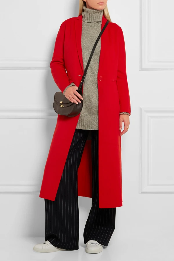 

UK Manteau femme 2019 Autumn Winter Women Red Woolen Simple Maxi Long Coat Classic Slim Overcoat abrigos mujer