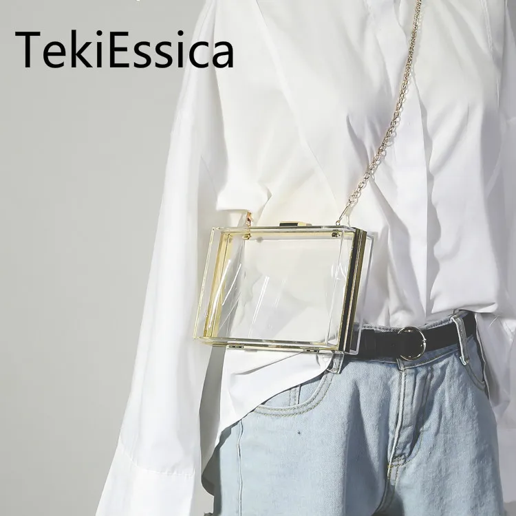 TekiEssica Women New Original Design Acrylic Transparent Bag Shoulder Diagonal Crossbody Handbags Small Square | Багаж и сумки
