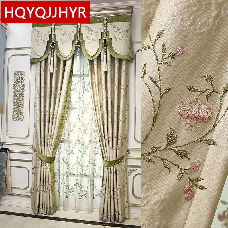 

American garden style luxury jacquard Blackout curtains for Living Room with high-grade embroidery Voile Curtain for Bedroom