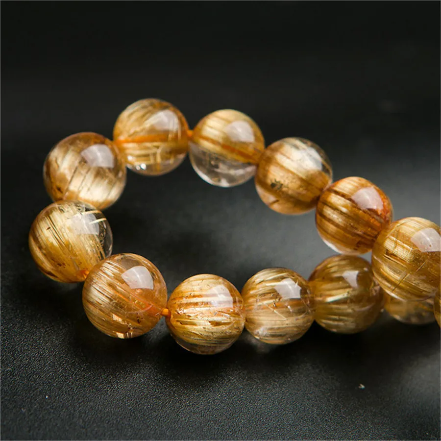 10mm Just One Strand Genuine Natural Titanium Rutilated Quartz Crystal Women Men Stretch Round Beads Jewelry Bracelet AAAAA (6)