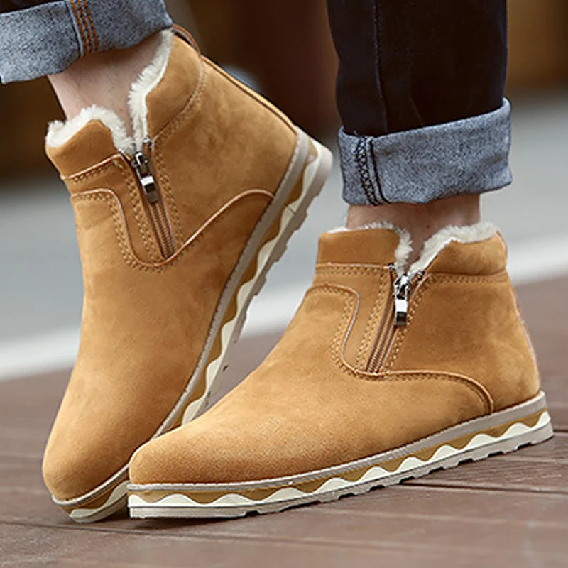 

Snow boots men waterproof zipper flock short plush fashion ankle boot increase non-slip brand male boot 2018 winter
