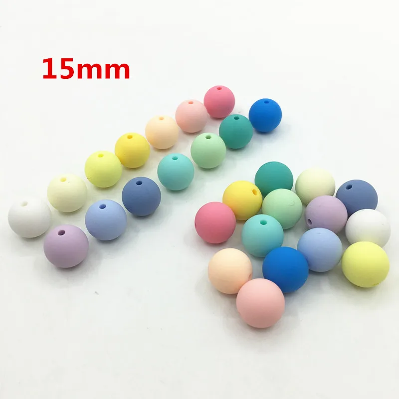 light colors-15MM Не содержит Бисероплетение, 15 мм, силиконовые бусины 10 мм для прорезывания зубов, 50 шт./лот, силиконовые круглые бусины 12 мм для прорезывания зубов - Цвет: light colors-15MM