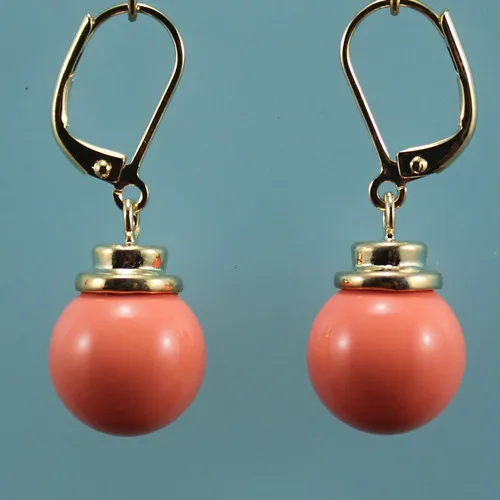 

Wholesale nice lady's 12mm orange round shell pearl gold plated earrings fashional jewelry