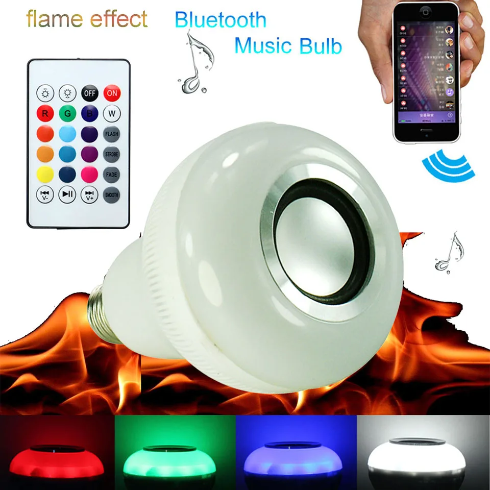 Multi function RGB led bulb E27 flame effect led lights with bluetooth