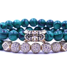 8 мм 2 шт./компл. jg5h золотые эластичные регулируемые шарики из Малахита микро pave cz Циркон кубический цирконий трубчатый браслет