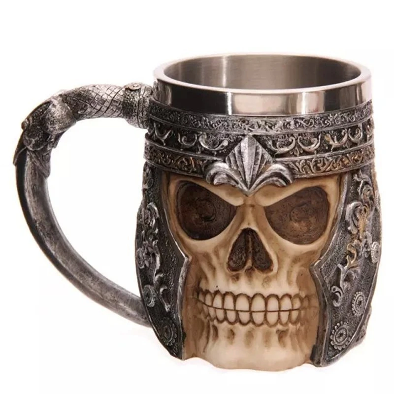 

3D Drinking Resin Skull Mugs Double Wall Stainless Steel Gothic Helmet Coffee Mug Skull Bone Knight Tankard Dragon Wolf King Cup