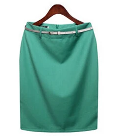 Весна лето женская юбка с высокой талией прямая юбка плюс размер тонкая офисная юбка мода по колено юбки женские saia - Цвет: Зеленый