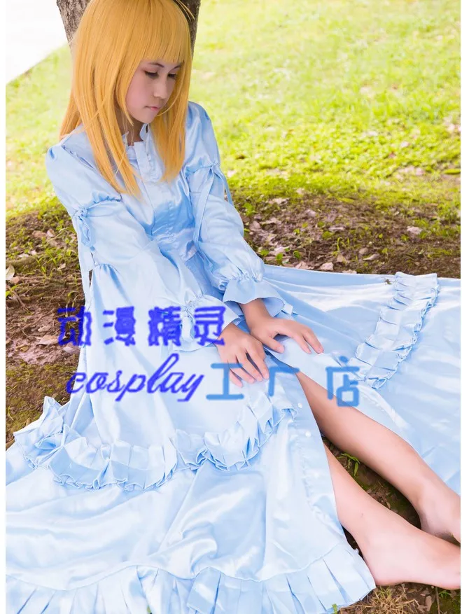 Fate stay night Saber Cosplay Costume blue dress on