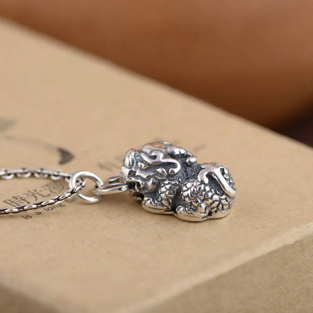 FNJ 925 Серебряная подвеска Pixiu, Ретро стиль, на удачу, животное, чистый, S925, твердые, тайские серебряные подвески для женщин и мужчин, изготовление ювелирных изделий