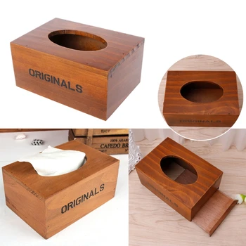 

Vintage Wooden Tissue Box Dispenser Paper Napkins Holder Organizer Tissue Boxes Table Decoration Home Decor