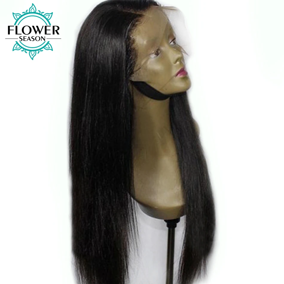 

FLOWERSEASON 13x6 Deep Parting Lace Front Wigs Human Hair Indian Remy Hair Pre plucked Lace Wig 180% Density Silky Straight