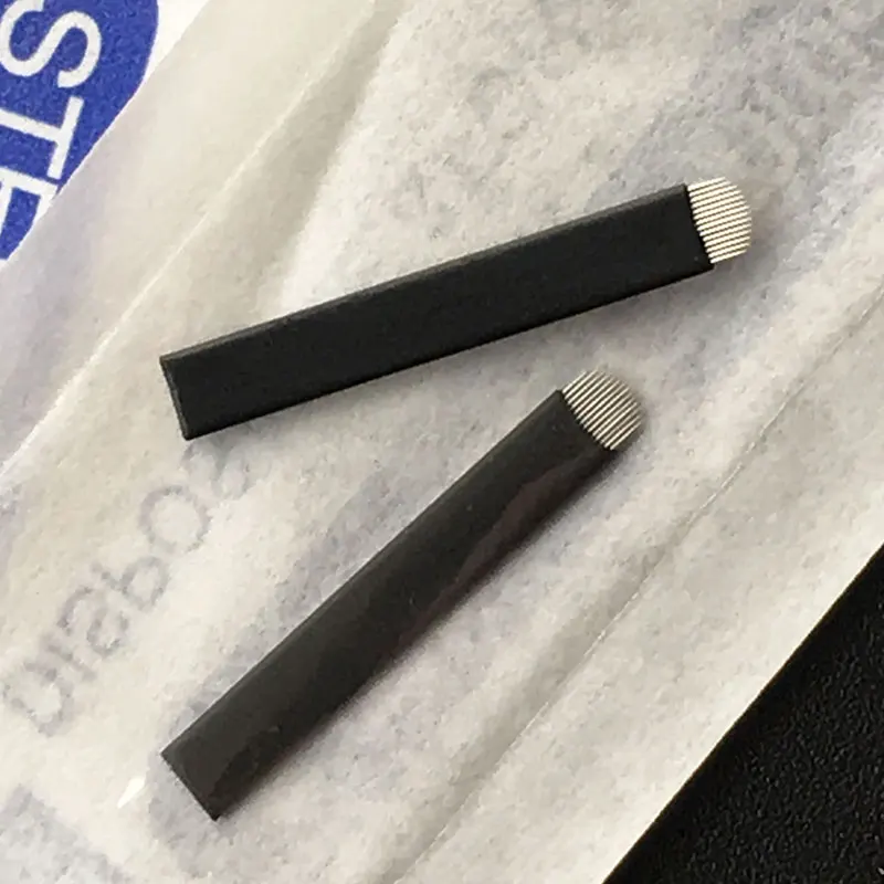 100 pcs black Lamina Tebori 14 Pin U Shape Tattoo Needles Microblading needles 0.20mm blades needles for Eyebrow Manual Pen   -5