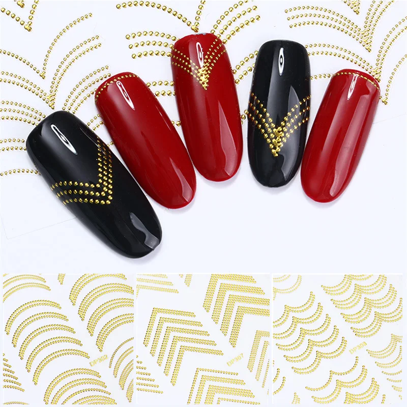 

1 Sheet Gold Metal 3D Nail Sticker Stripes Wave Line DIY Manicure Nail Art Transfer Sticker Decoration Decal