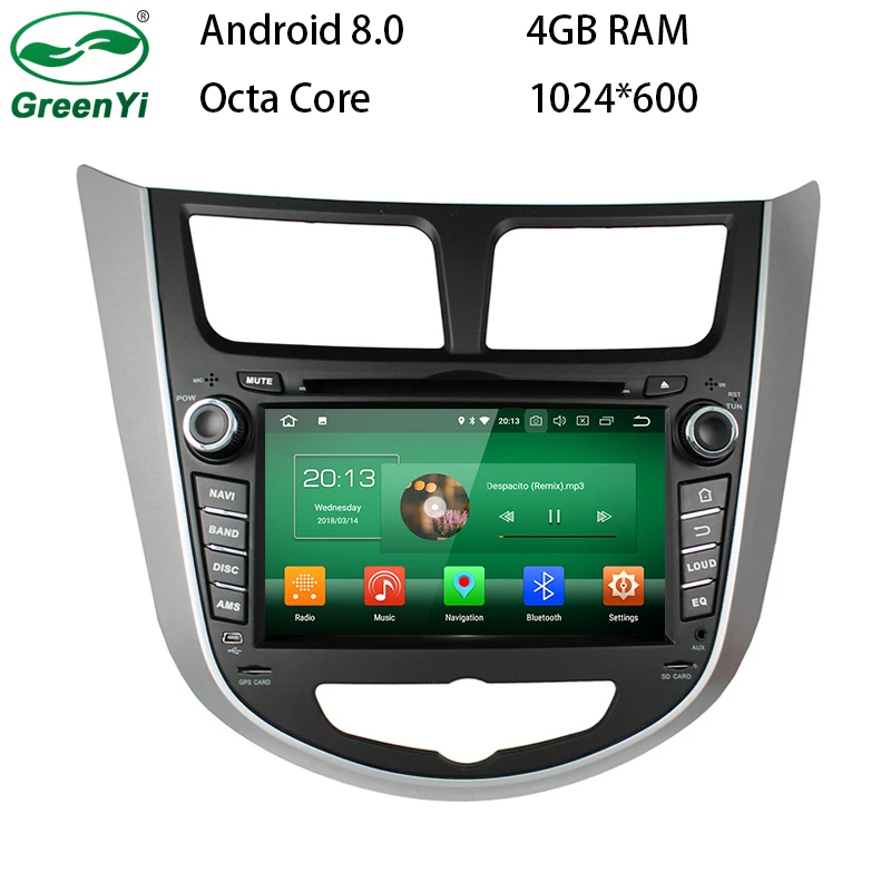 

GreenYi 4GB RAM Android 8.0 Car GPS DVD For Hyundai Solaris Accent Verna I25 Navigation Radio Video Car Stereo Multimedia Player