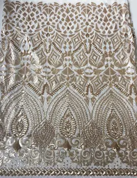 

best quality David-020 African tulle mesh lace fabric with sequins French sequins net lace