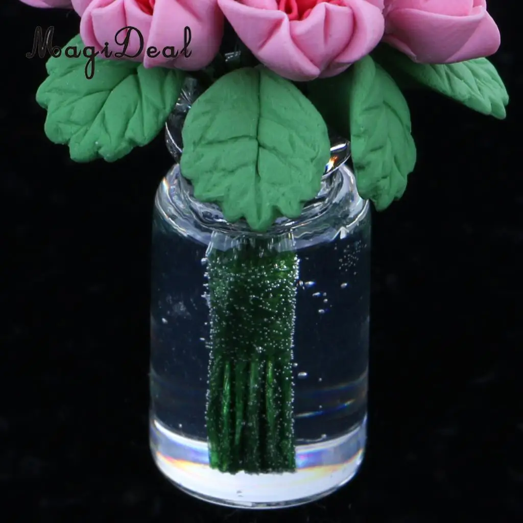 MagiDeal 1Pc 1:12 Scale Plastic Dollhouse Miniature Flower in Vase Fairy Garden Acce for House Living Room Office Desk Decor