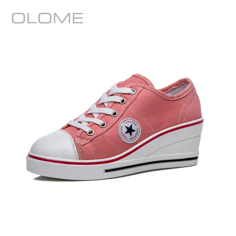 

OLOME super fire Low-cut lace-up canvas shoes bottom slope with a single shoes female new women's shoes Large size