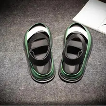 Летние Туфли без каблуков Для мужчин сандалии из натуральной кожи узкая полоса вырезы MIC Цвет Hook& Loop мужской Повседневное Мокасины босоножки, шлепанцы