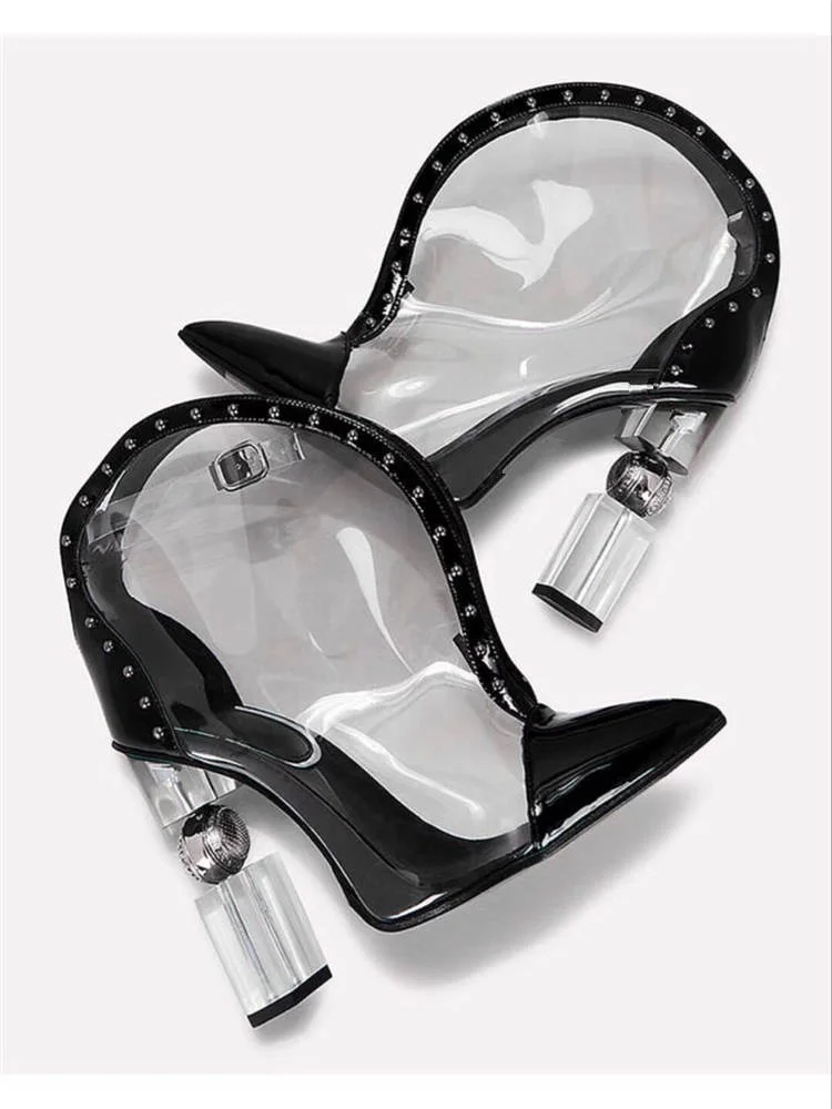 

Strange High Heel Women Ankle Boots Short Booties Pointed Toe Transparent Pvc Women Shoes Belt Buckle Deisgn Chaussures Femmes