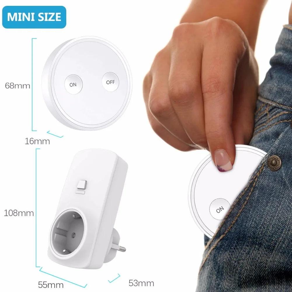 Kopen Draadloze Socket Kit, EU Plug en MINI Draadloze Schakelaar, Mountable of Draagbare, afstandsbediening Apparaat Outlet tot 30m