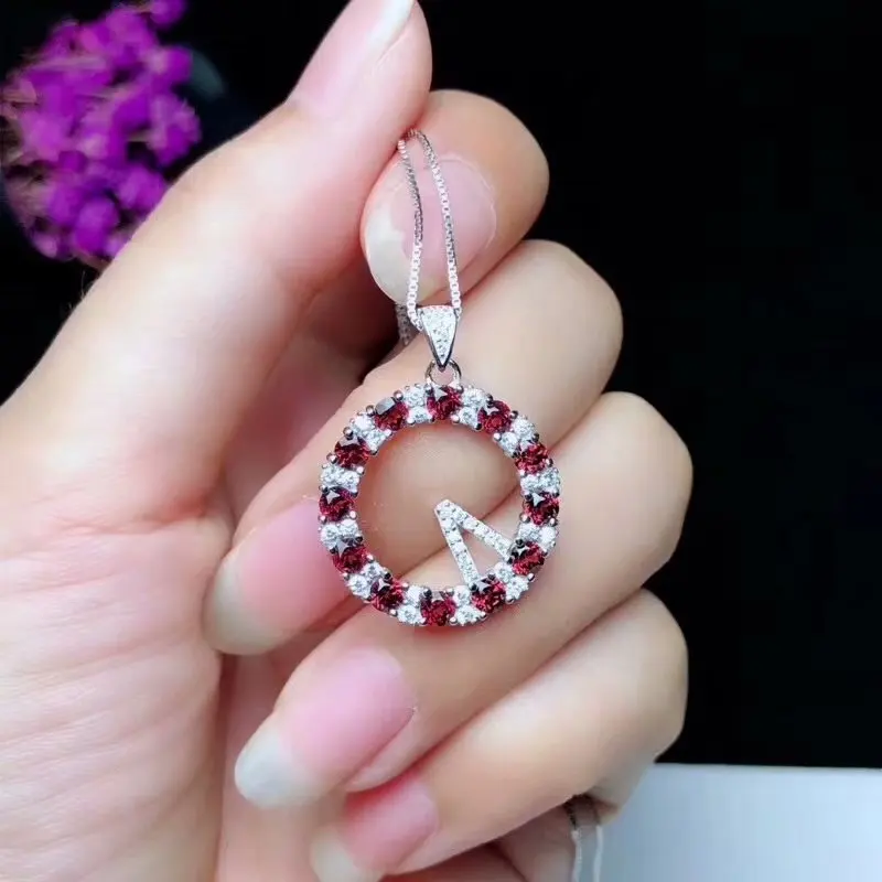 Mode tour ronde naturel rouge grenat gemme pendentif collier S925 argent naturel pierre gemme colli