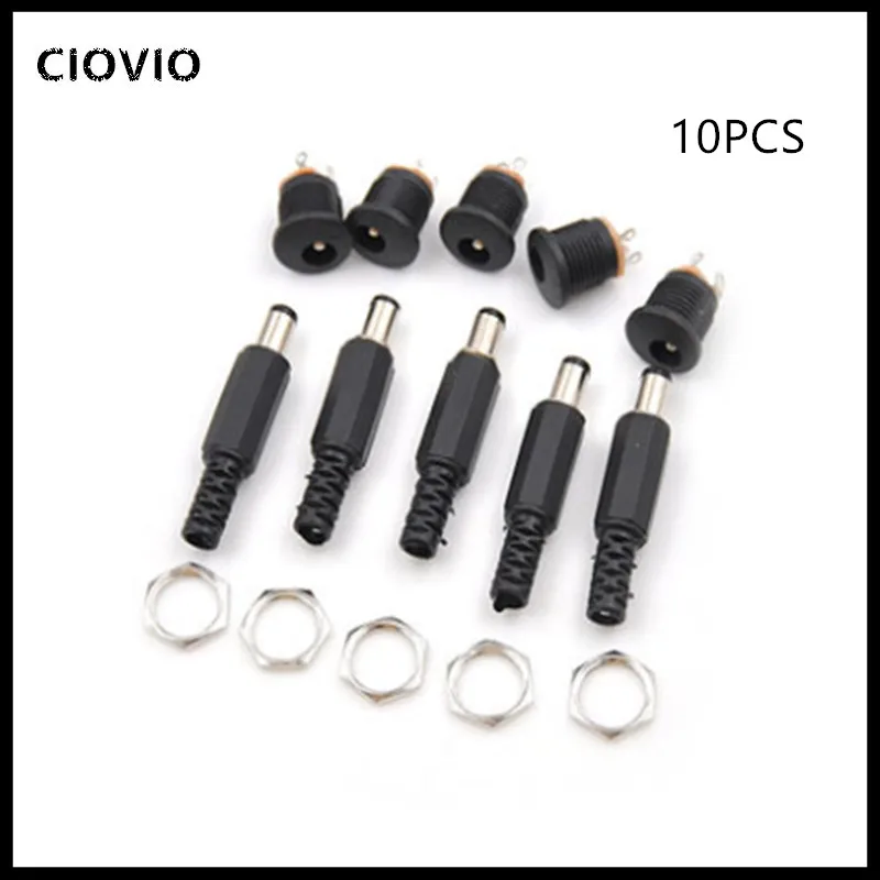 10 pcs  Plastic Male Plugs + Female Socket Panel Mount Jack DC Power Connector Electrical Supplies _