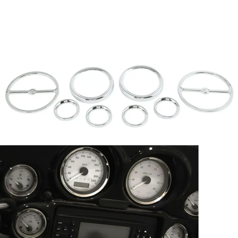Chrome Radio Speedometer Gauges Bezels Horn Cover For Harley Touring
