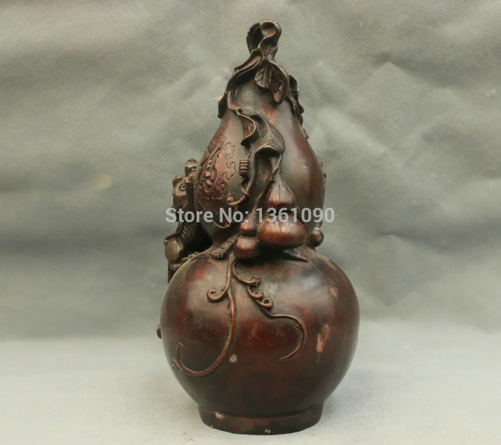 

xd 001097 10'' China Kylin Crawl Lion Gourd Blessing Bronze Statue