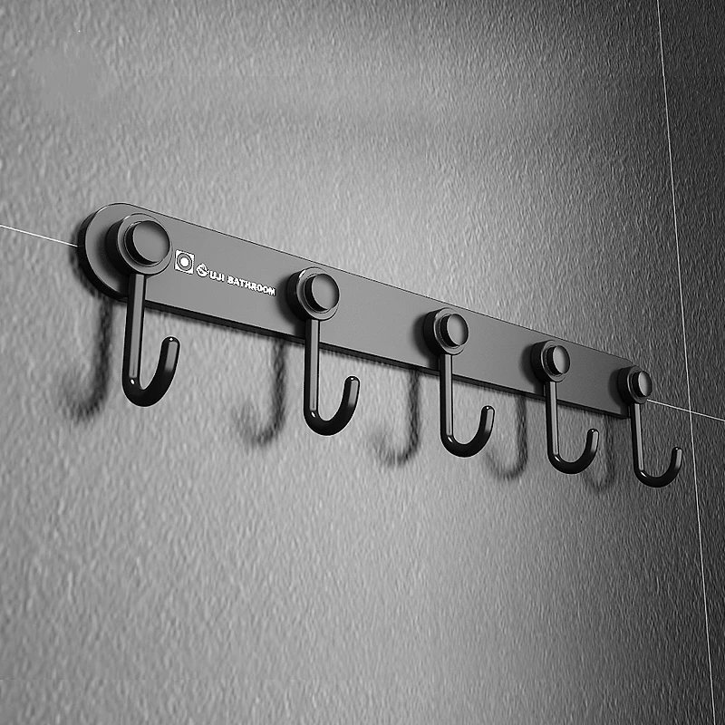 

Bathroom Towel Wall Glue Door Hook Space Aluminum Robe Hook Free Punching Long Wall Coat Hook Bathroom Accessories Set