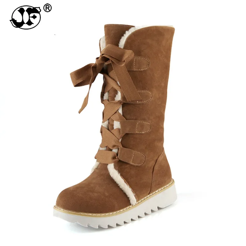 

2019 large size 32-43 lace up 5 colors Shoes Women Add Warm Fur Platform winter Shoes woman snow Boots plush flat heel 569