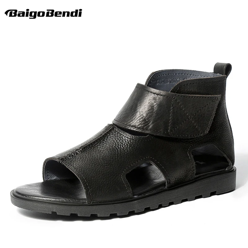 Hight cut Hook Loop Men Sandals Trendy Gladiator Leather Sandals Business Man Retro Summer Casual Shoes