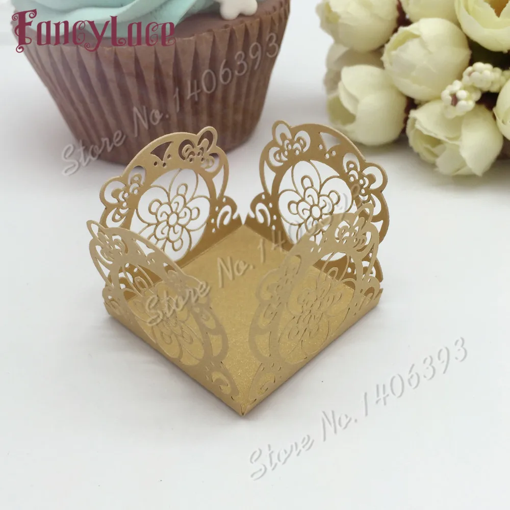

60pcs Laser Flower cupcake wrappers wedding decoration birthday party favors supplies chocolate candy box bar cake, baby shower